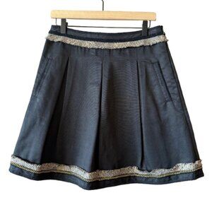 BCBGMaxAzria Kailin Black Gold Chain Pleated Skirt
